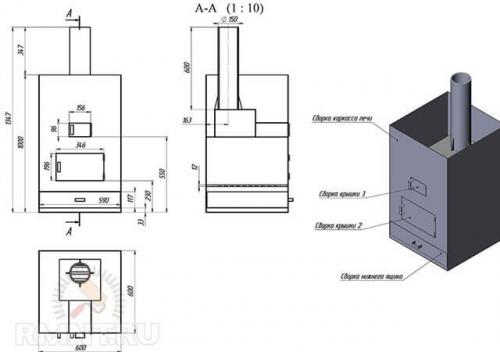 Стальная печь каменка для бани своими руками. Чертежи самодельных стальных печей для бани