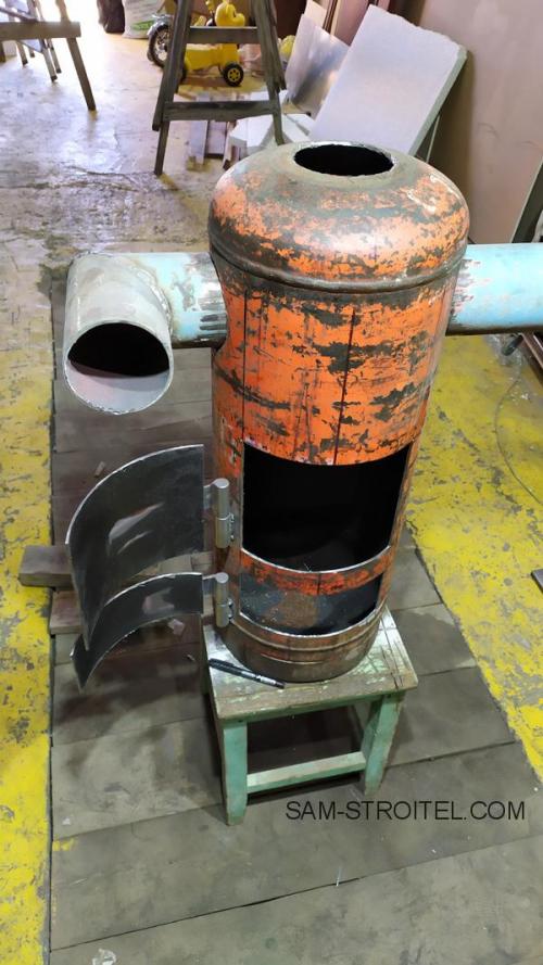 Буржуйка из газового баллона с теплообменником. Сделал печь буржуйку из баллона с дополнительным теплообменником (16 фото)