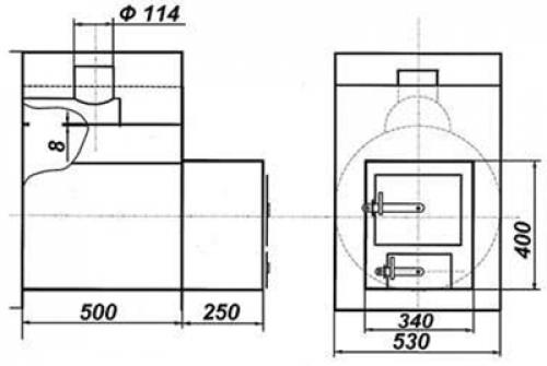Печь для бани из трубы 530 вертикальная. Чертежи банных печей из трубы