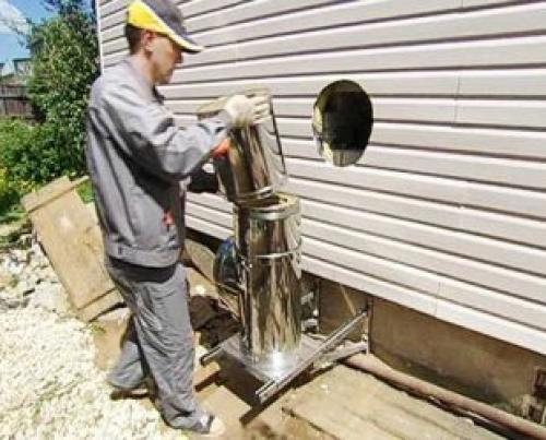 Монтаж дымохода из сэндвич труб через стену. Способы монтажа 05