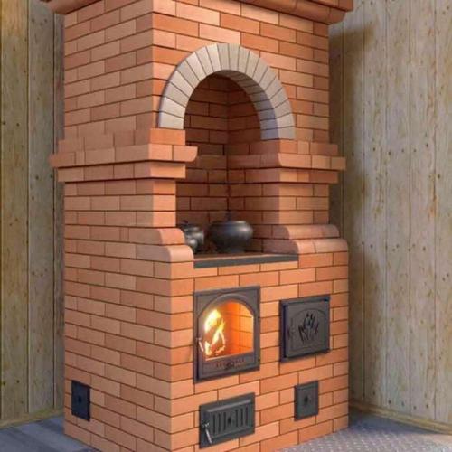 Установка печи на даче на деревянный пол. Кирпичная печь камин 09