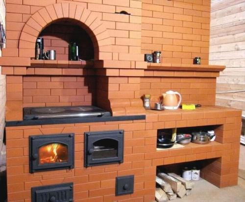 Установка печи на даче на деревянный пол. Кирпичная печь камин 13
