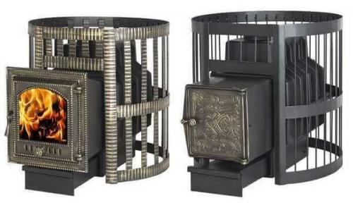 Чугунная печь везувий с закрытой каменкой.