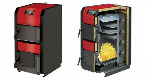 Твердотопливная печь с водяным контуром.